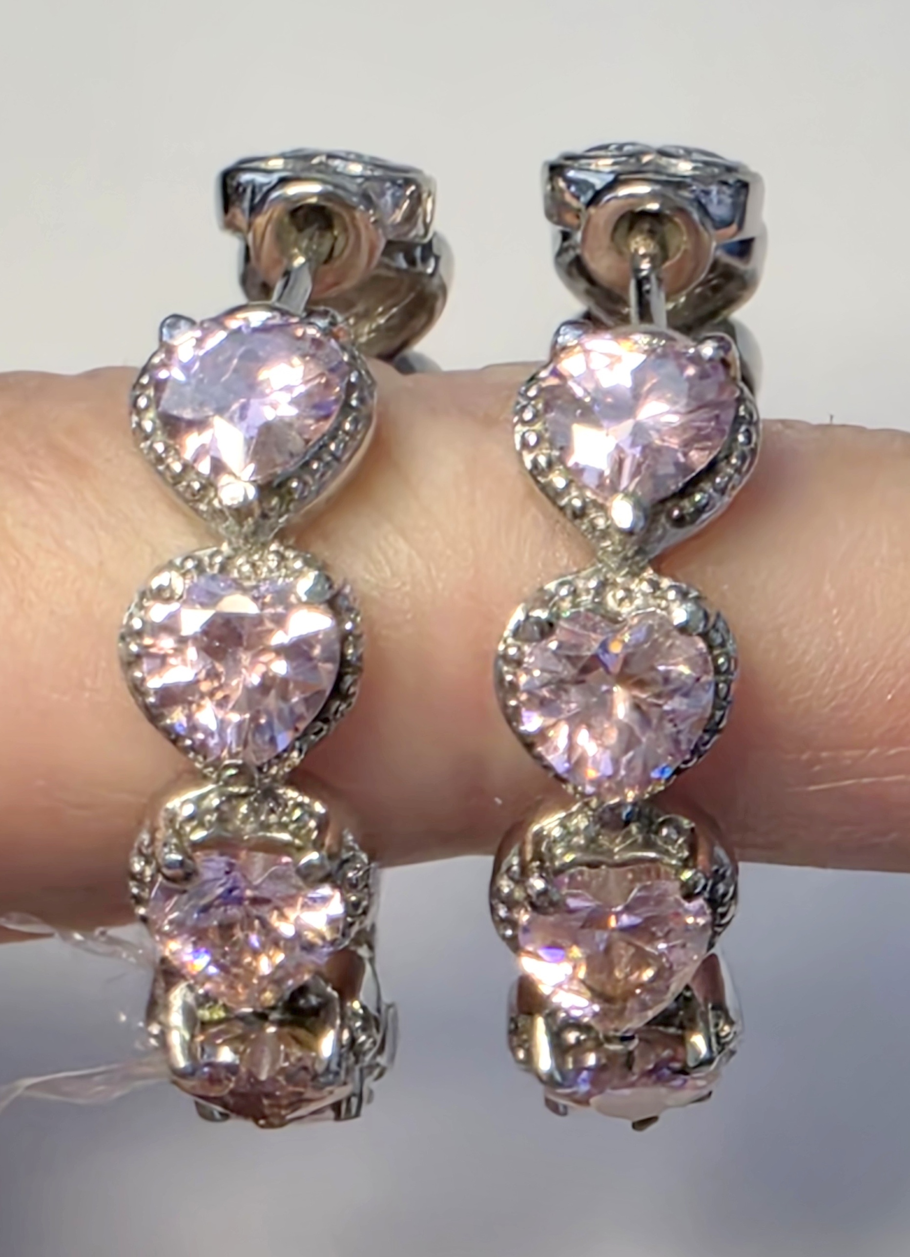 No Reserve Pink Topaz Heart Hoop Earrings