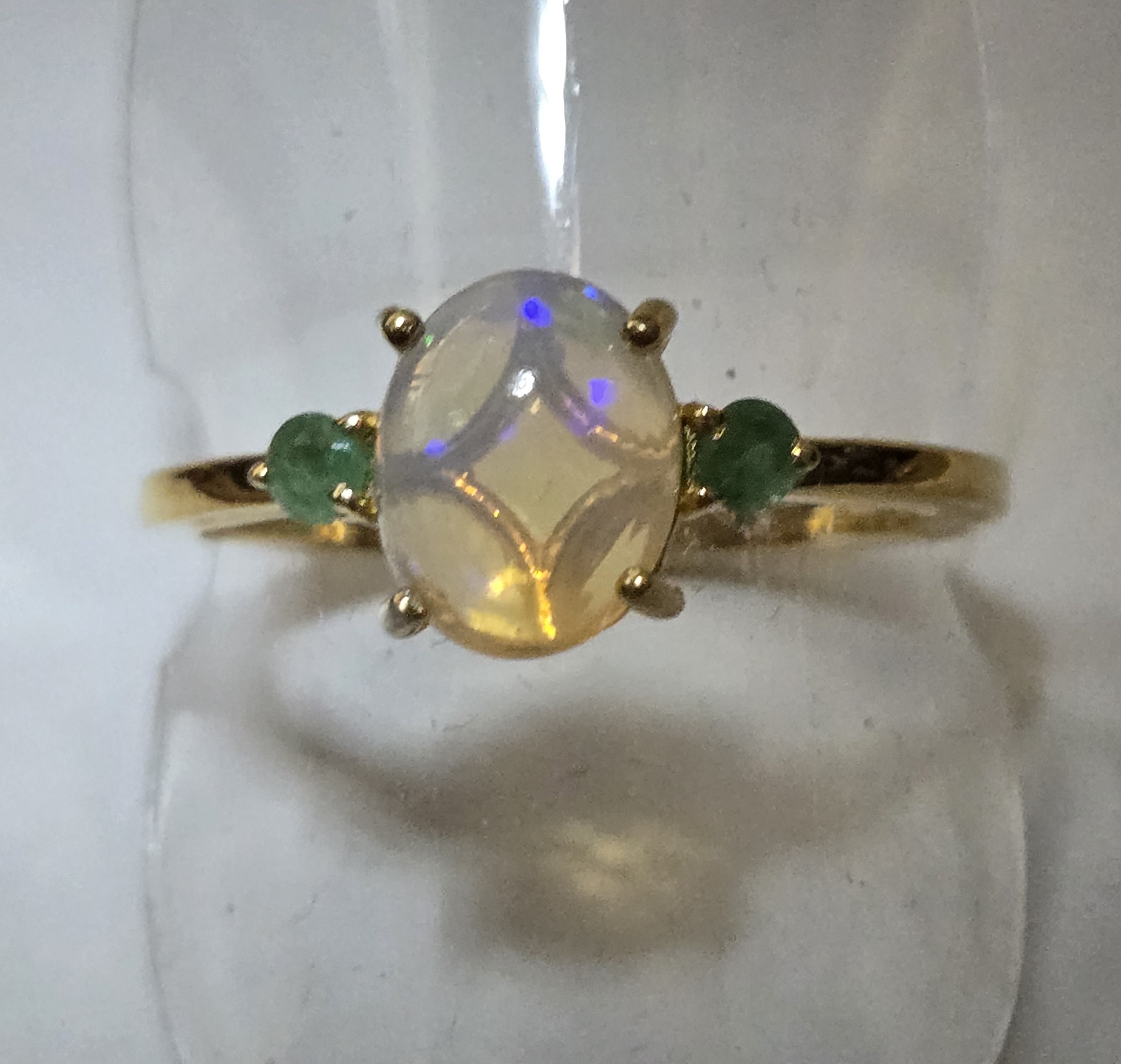 No Reserve Natural Welo Opal & Emerald Ring Size 9