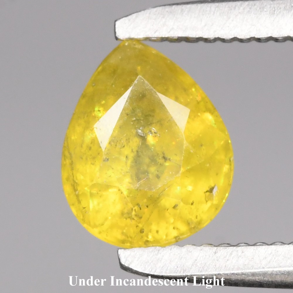 No Reserve .68 ct Natural Yellow Sphene With Rainbow Spark Pear Cut Loose Gemstone