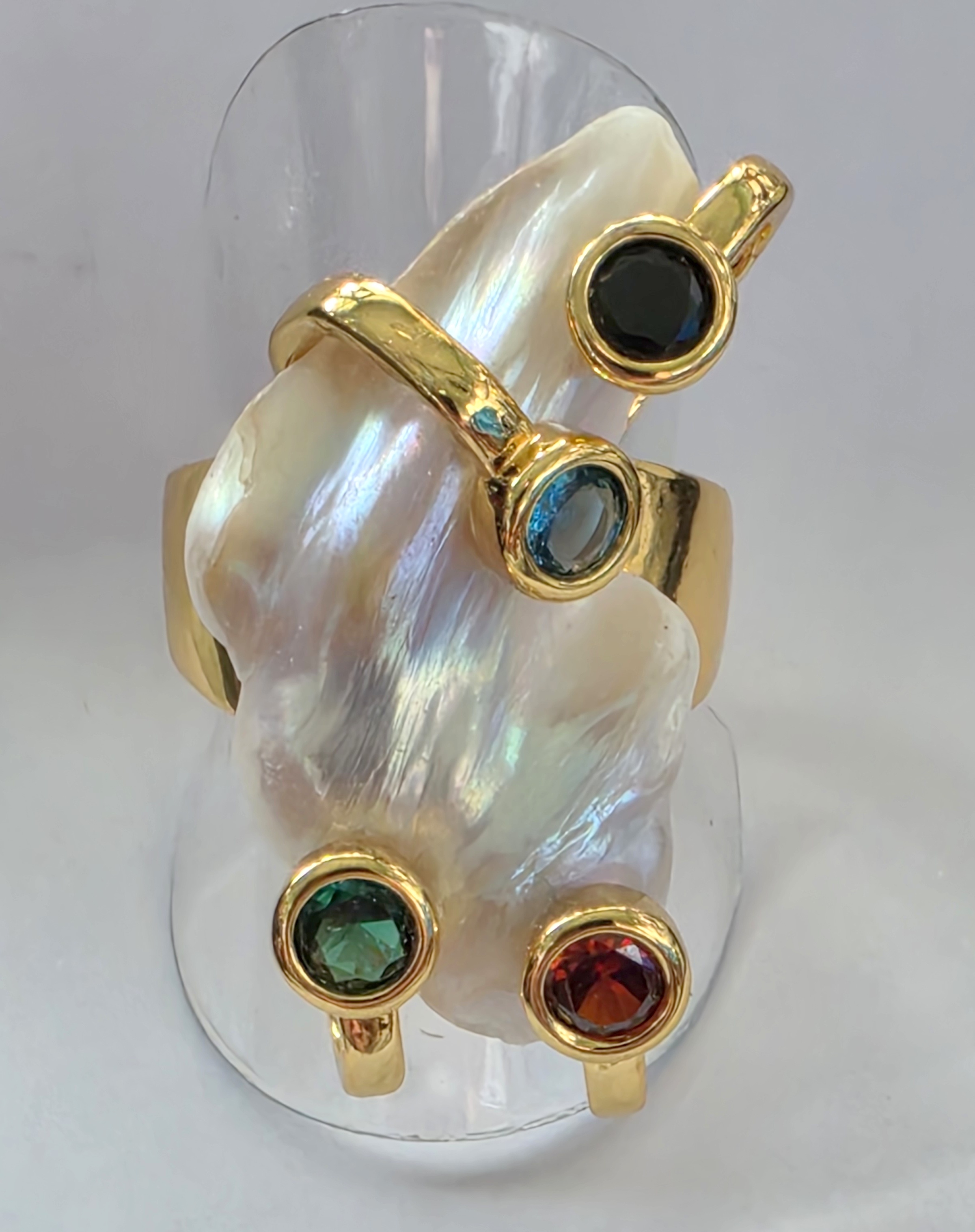No Reserve Natural Biwa Pearl & Gemstone Ring 