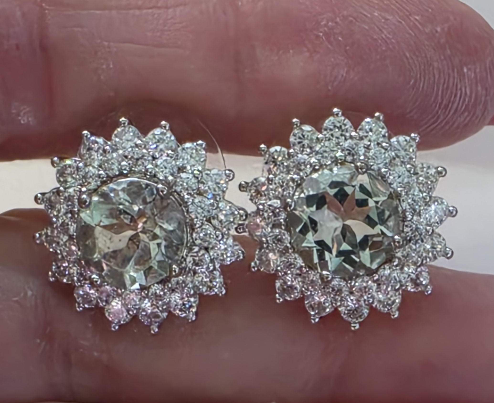 No Reserve Natural Greenh Amethyst & Zircon Stud Eaerrings