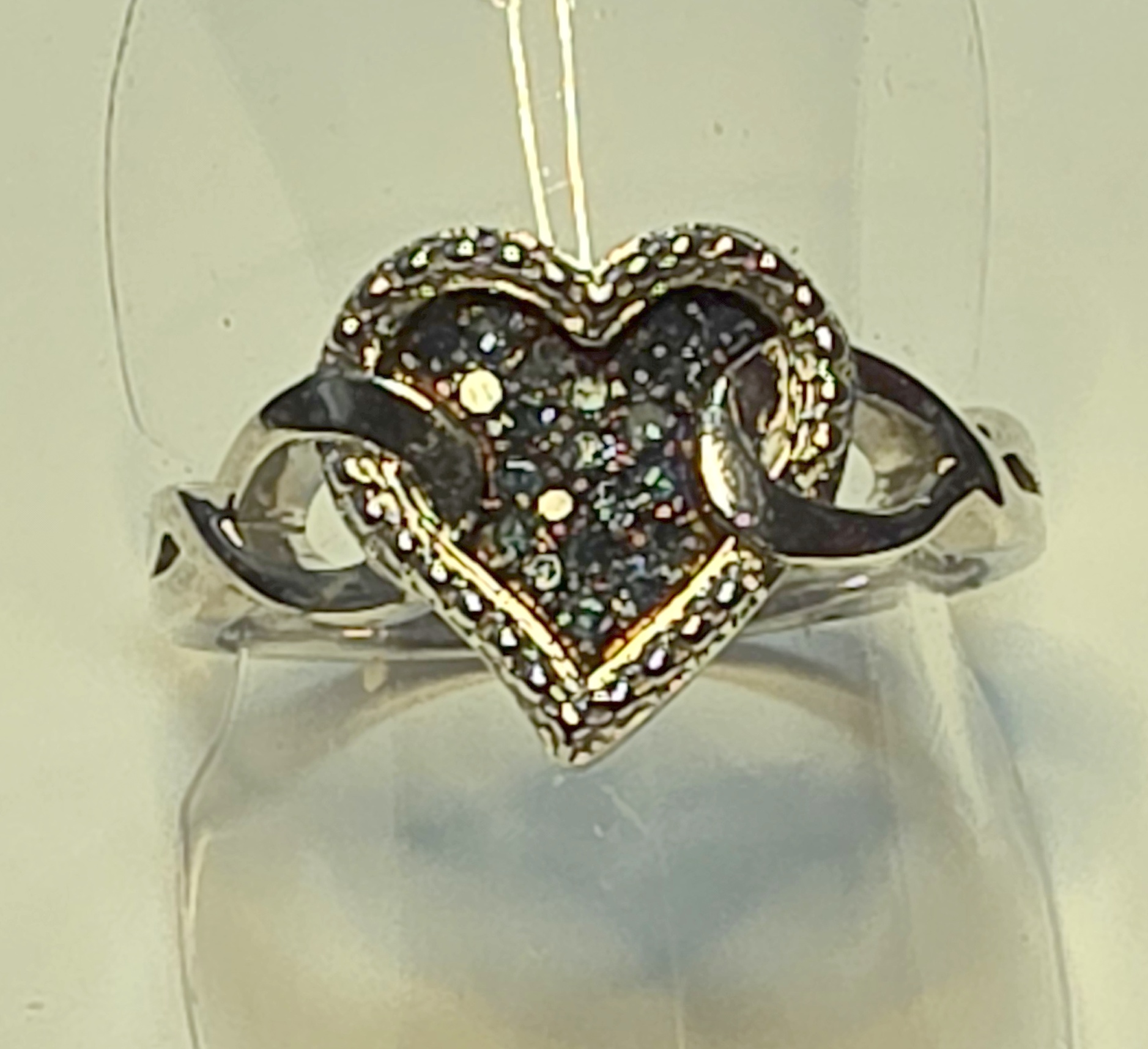 No Reserve  .15 ct Natural Blue Diamond Platinum/.925 Sterling Silver Heart Ring Size 8