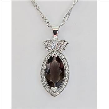 No Reserve Natural Smoky Quartz & Topaz Pendant & Chain Necklace