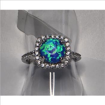 No Reserve Opal & Zircon Halo Ring Size 7