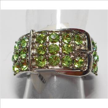 Peridot Color Genuine Swarovski Crystals Belt Buckle Ring