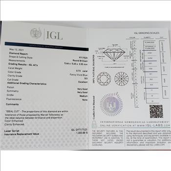 CERTIFIED .73 ct Natural Blue Diamond Round Cut Loose Gemstone