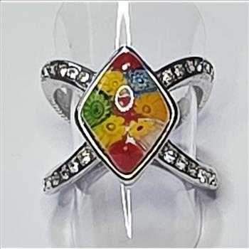 No Reserve  Millefiori & Crytal Ring size 9