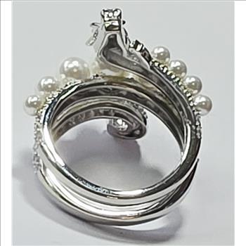 No Reserve  Pearl & Simulated Diamond Dragon Ring size 8