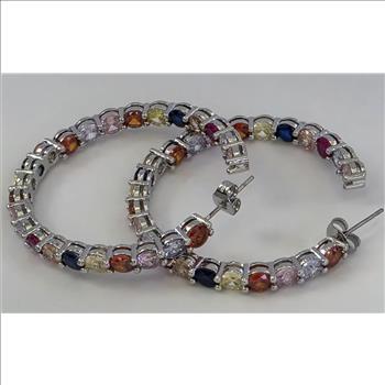 No Reserve Multi Gemstone Inside Out Hoop Earrings
