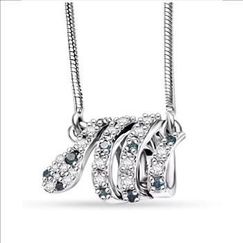 No Reserve Natural .28 ct Blue Diamond Snake Pendant & Chain Necklace