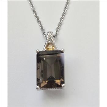 No Reserve Natural Smoky Quartz & Citrine Pendant & Chain Necklace