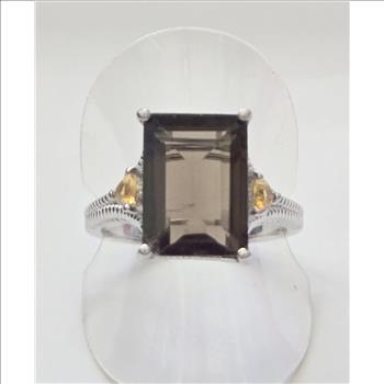 No Reserve Natural Smoky Quartz & Citrine Ring Size 10