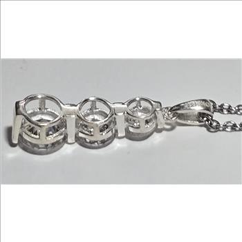 No Reserve Simulated Diamond 3 Stone Pendant & Chain Necklace