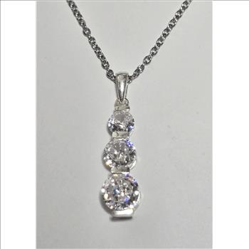 No Reserve Simulated Diamond 3 Stone Pendant & Chain Necklace