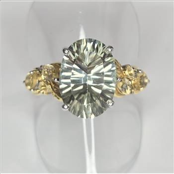 No Reserve Natural Green Amethyst Prasiolite & Citrine Ring Size 9