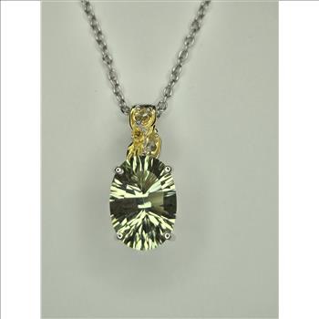 No Reserve Natural Green Amethyst Prasiolite & Citrine Pendant & Chain Necklace
