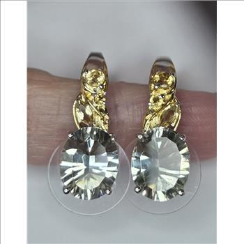 No Reserve Natural Green Amethyst Prasiolite & Citrine Earrings
