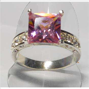 Pink & White Topaz Princess Cut Ring Size 9