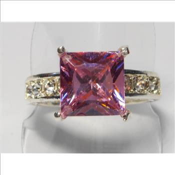 Pink & White Topaz Princess Cut Ring Size 9