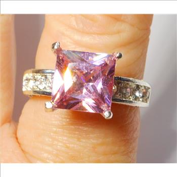 Pink & White Topaz Princess Cut Ring Size 9