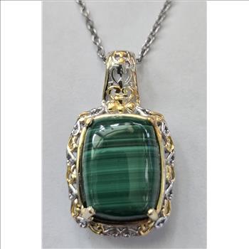 No Reserve Natural Malachite Pendant & Chain Neckace