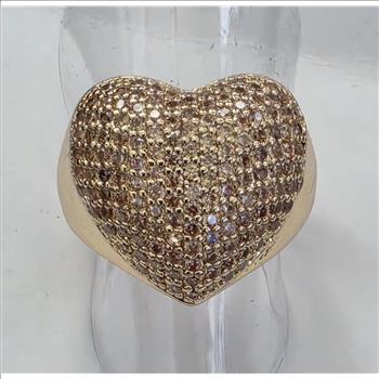 No Reserve Simulated Champagne Diamond Heart Ring Size 8