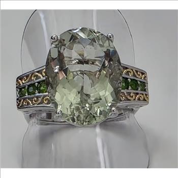 No Reserve Natural Green Amethyst & Chrome Diopside Ring Size 7