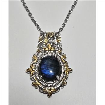 No Reserve Natural Labradorite Pendant & Chain Necklace