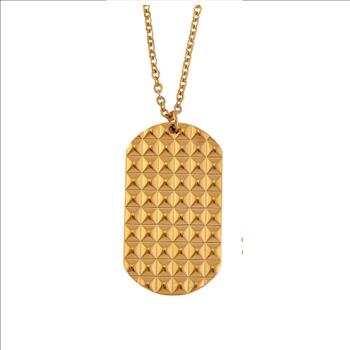 No Reserve 18k / 316L Stainless Steel Textured Dog Tag Pendant & Chain Necklace