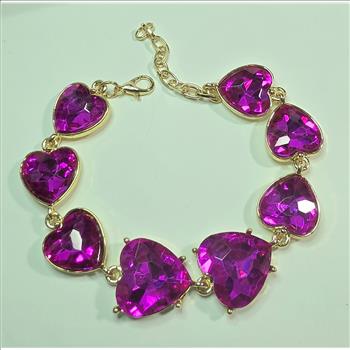 No Reserve Pink Crystal Heart Tennis Bracelet