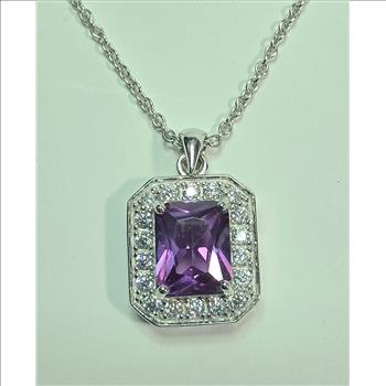 No Reserve Similated Alexanderite & Diamond Pendant & Chain Necklace 