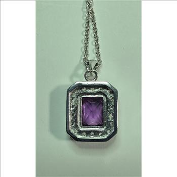 No Reserve Similated Alexanderite & Diamond Pendant & Chain Necklace 