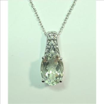No Reserve Natural Green Amethyst Prasiolite Pendant & Chain Necklace