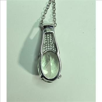 No Reserve Natural Green Amethyst Prasiolite Pendant & Chain Necklace