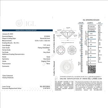 CERTIFIED 1.01 ct Natural Blue Diamond Round Cut Loose Gemstone