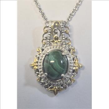 No Reserve Natural Malachite Pendant & Chain Necklace