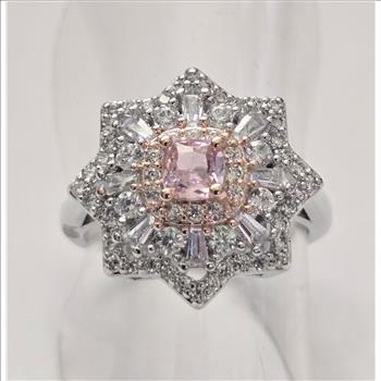 No Reserve Simulated Pink & White Diamond Cocktail Ring Size 7 