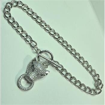 No Reserve Simulated Diamond & Emerald Panther Bracelet