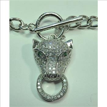 No Reserve Simulated Diamond & Emerald Panther Bracelet