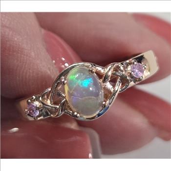 No Reserve Natural Opal & Pink Sapphire Ring Size 9