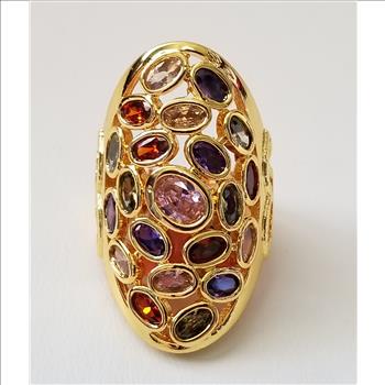 No Reserve Multi Gemstone Bezel Set Ring Size 7