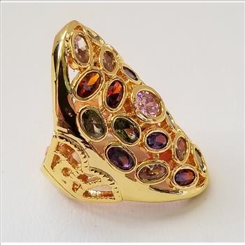 No Reserve Multi Gemstone Bezel Set Ring Size 7