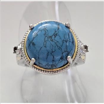 No Reserve Blue Howlite, Brazilian Smoky Quartz Ring Size 7