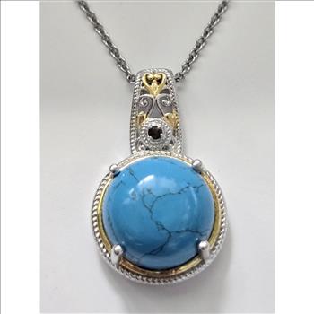 No Reserve Blue Howlite, Brazilian Smoky Quartz Pendant & Chain Necklace