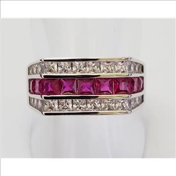 No Reserve Ruby & Simulated Diamond Ring Size 10