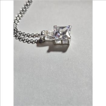 No Reserve Simulated Princess Cut Diamond Pendant & Chain Necklace