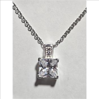 No Reserve Simulated Princess Cut Diamond Pendant & Chain Necklace