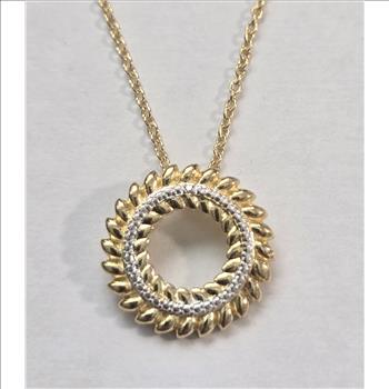No Reserve Natural Diamond Circle Pendant & Chain Necklace