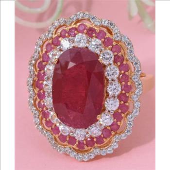No Reserve 13.75 ct Natural Ruby & Zircon Ring Size 8