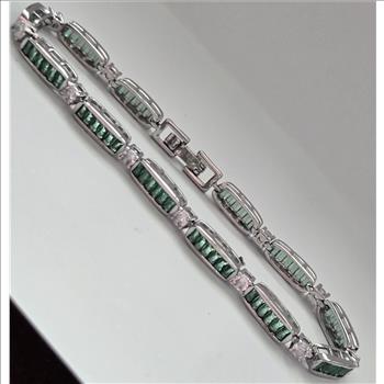 No Reserve Simulated Emerald & Diamond Tennis Bracelet